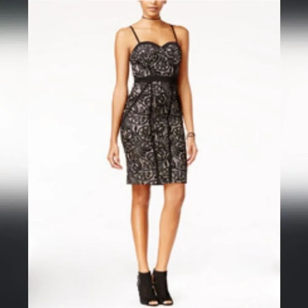 Material Girl Little Black Cocktail Dress M Lace Fitted BodyCon